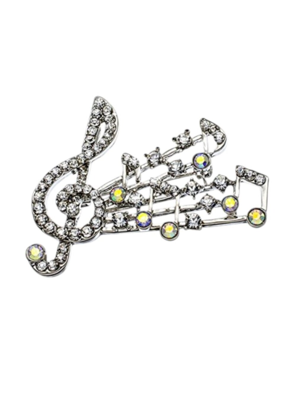 Silvertone Crystal Pave Treble Clef Pin Brooch